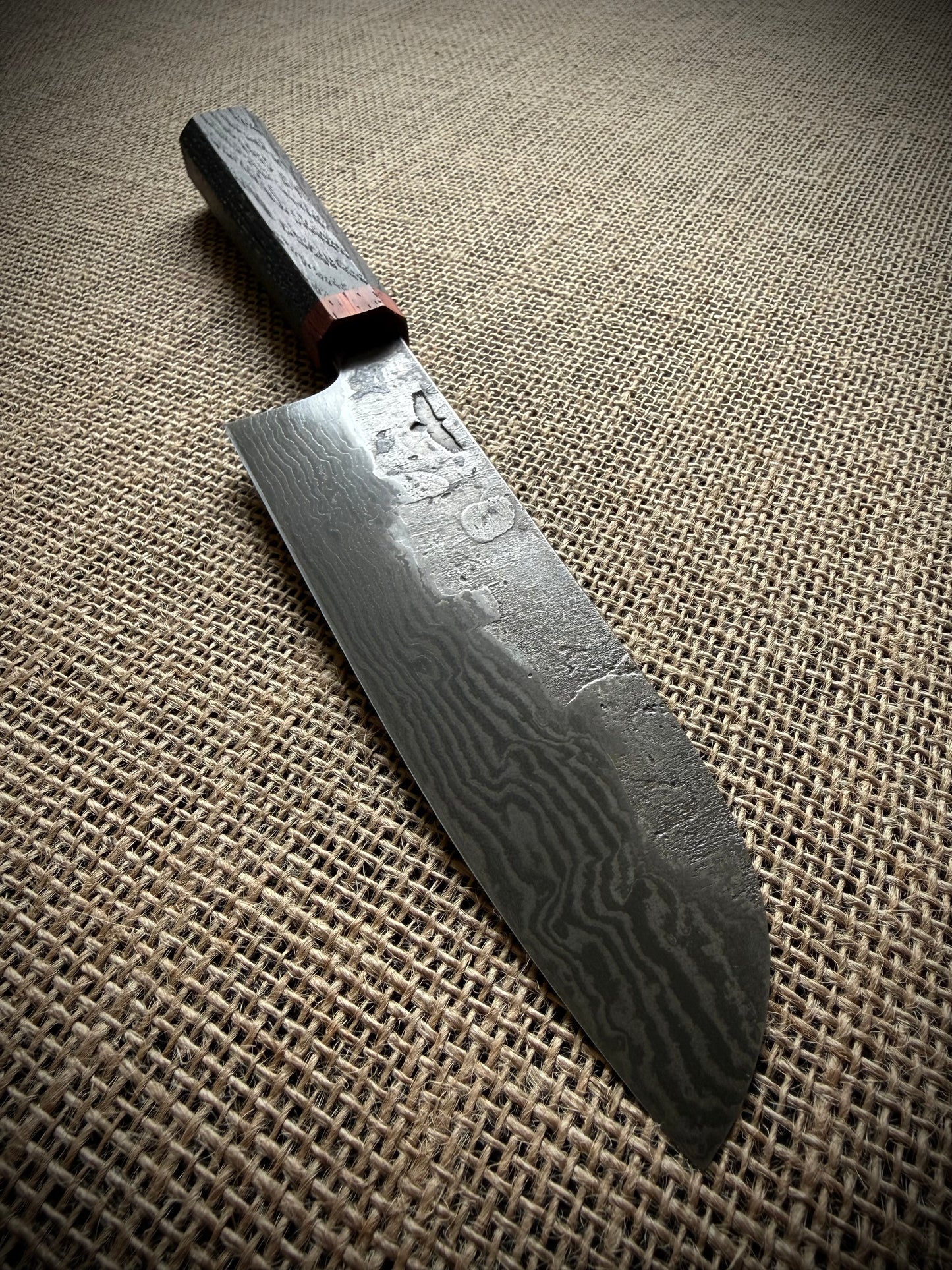 Santoku | Damascus steel | Bog oak handle