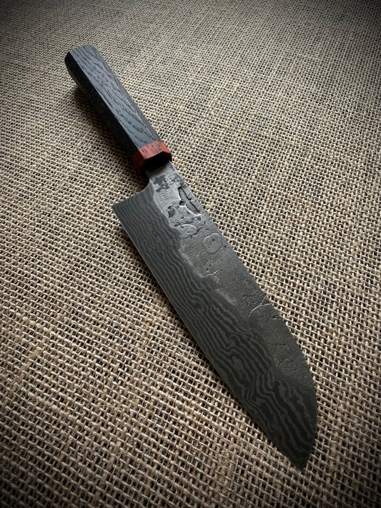 Santoku | Damascus steel | Bog oak handle