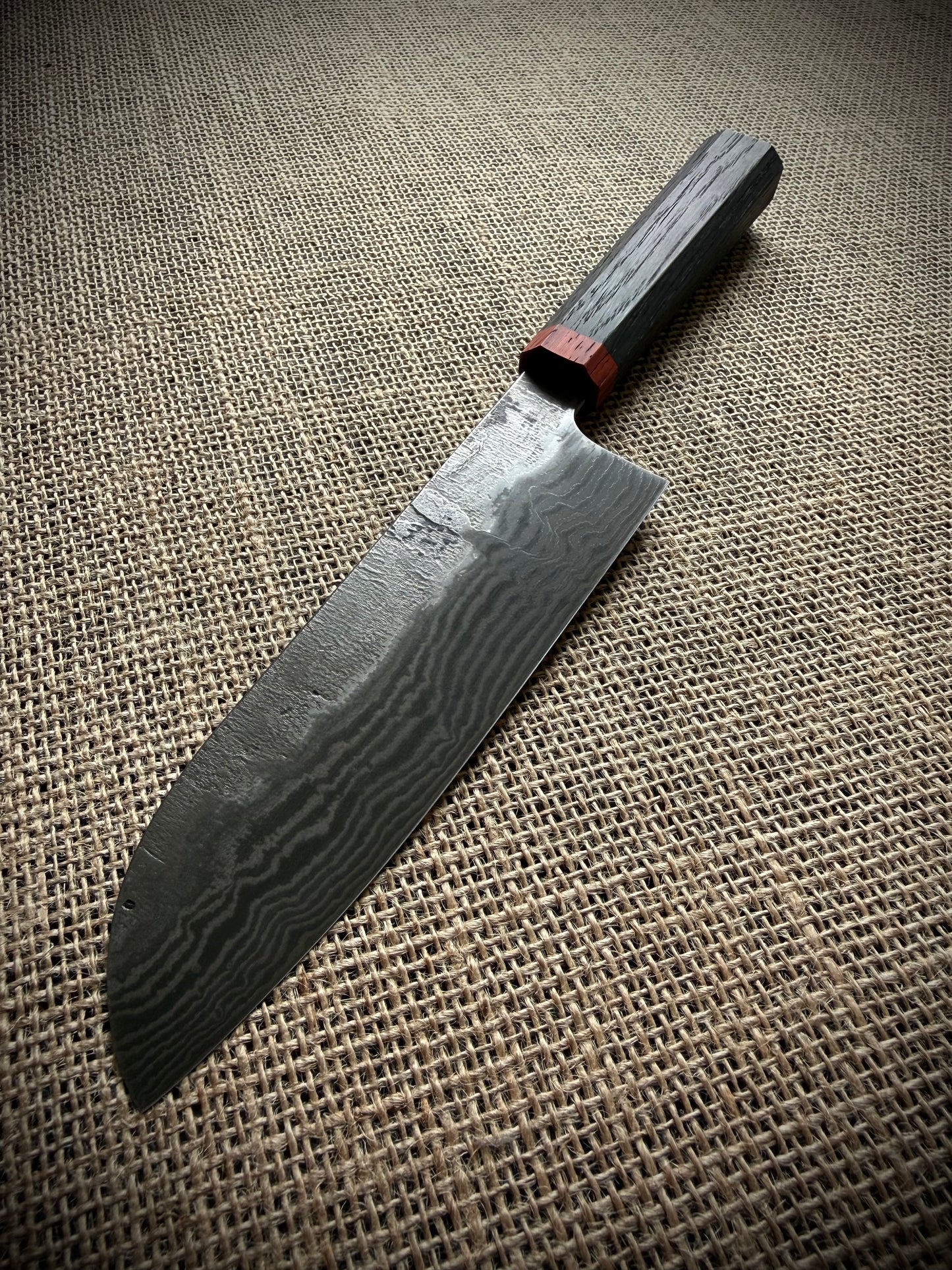 Santoku | Damascus steel | Bog oak handle