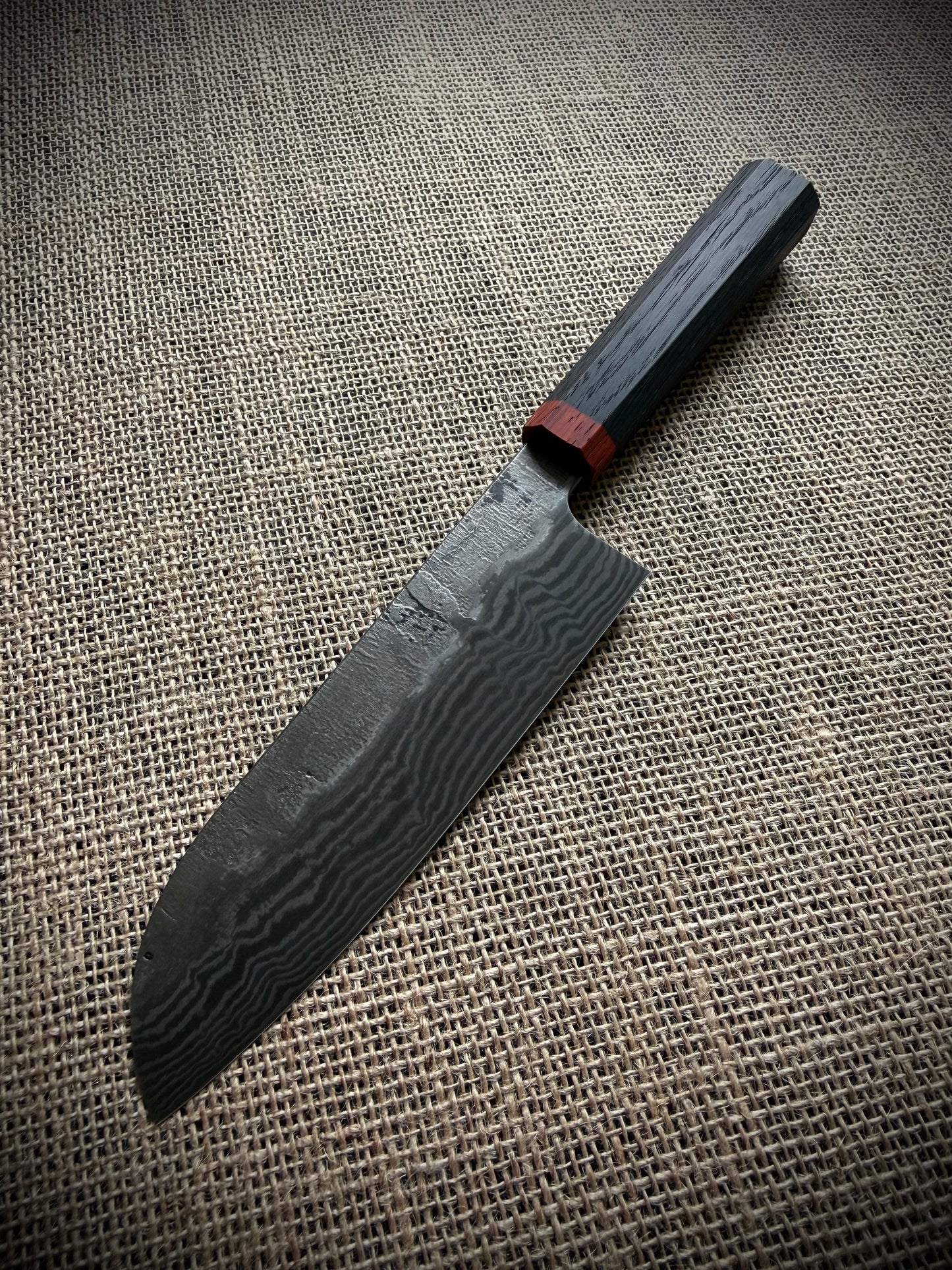 Santoku | Damascus steel | Bog oak handle